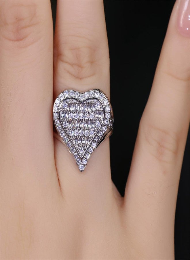 EUJHRTM 925 Sterling Silver Light Luxury Rectangular Love Ring Simulation Diamond Ring Group Set with Diamond Heart Shaped Index Finger Engagement Ring as a Gift for Girlfriend 8 - Image 3